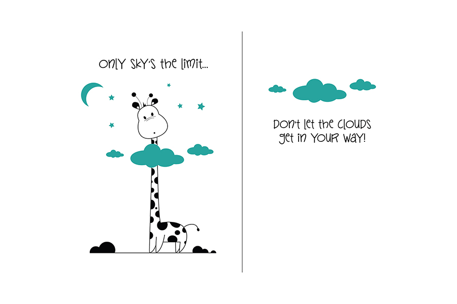 dees illustration of a giraffe in the clouds