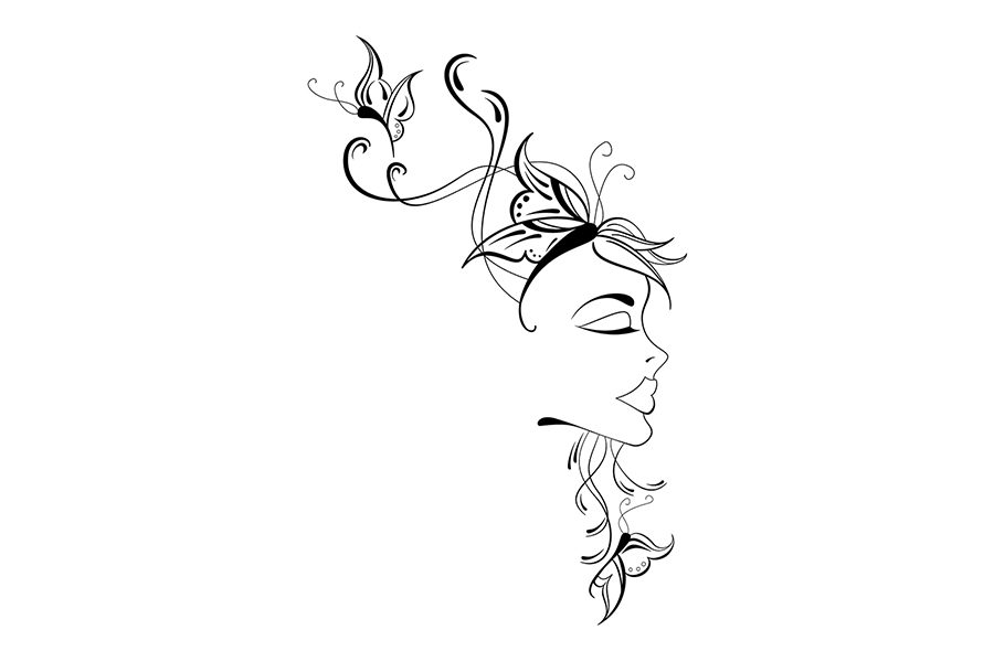 dees illustration of a girl and butterflies