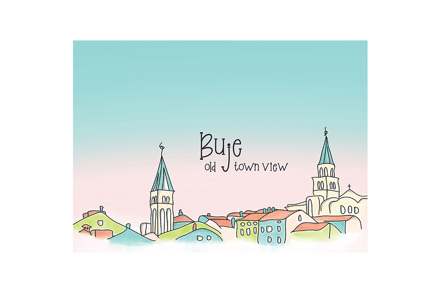 dees illustration of the old town view for the ethnographic museum of Buje