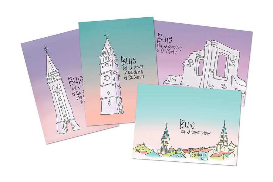 dees illustrated postcards for the ethnographic museum Buje