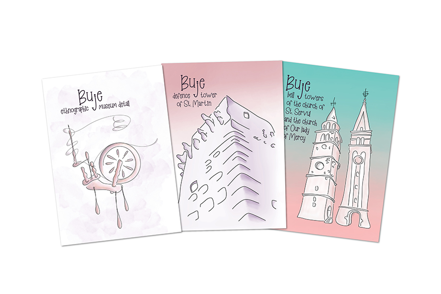 dees illustrated postcards for the ethnographic museum Buje