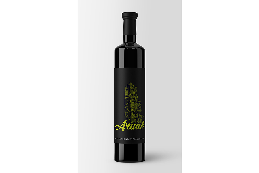 dees olive oil label illustration and design for the brand Arual