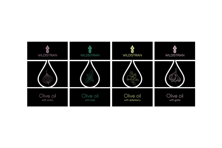 dees olive oil label illustration and design for the brand Wildistrian