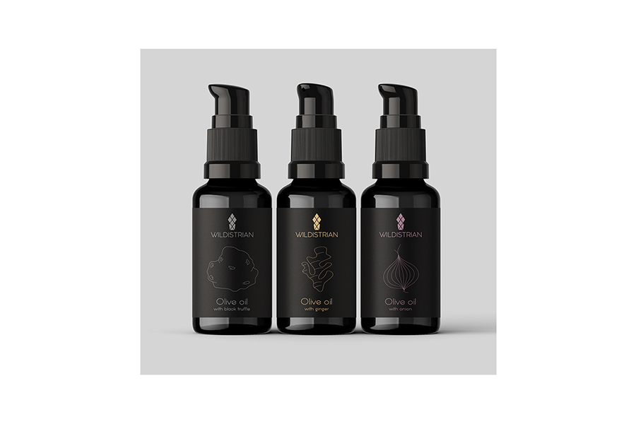 dees olive oil pumps label illustration and design for the brand Wildistrian