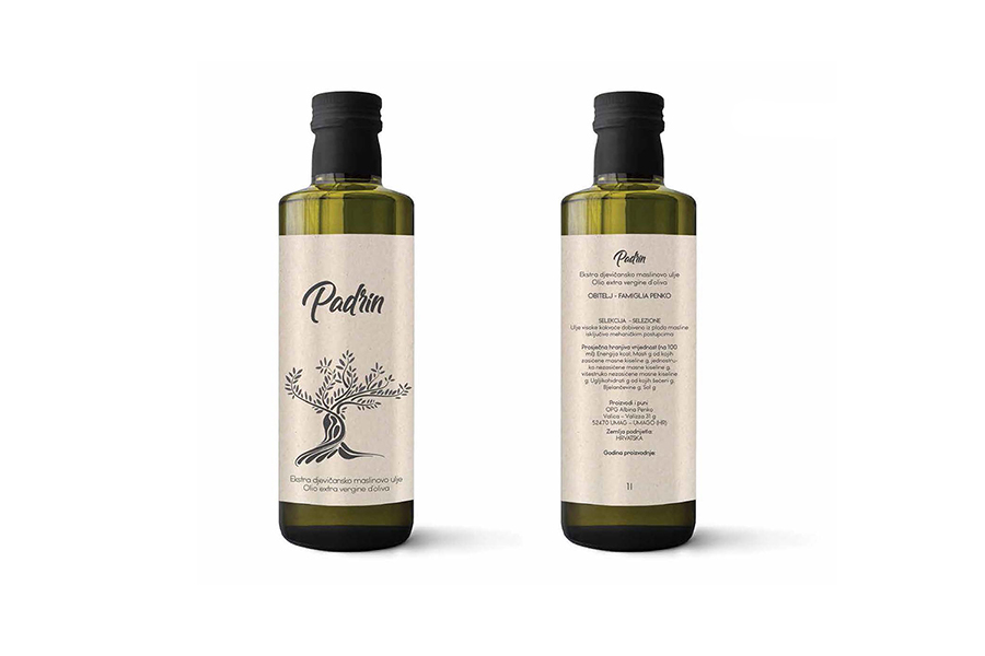 dees oil label illustration and design for the brand Padrin